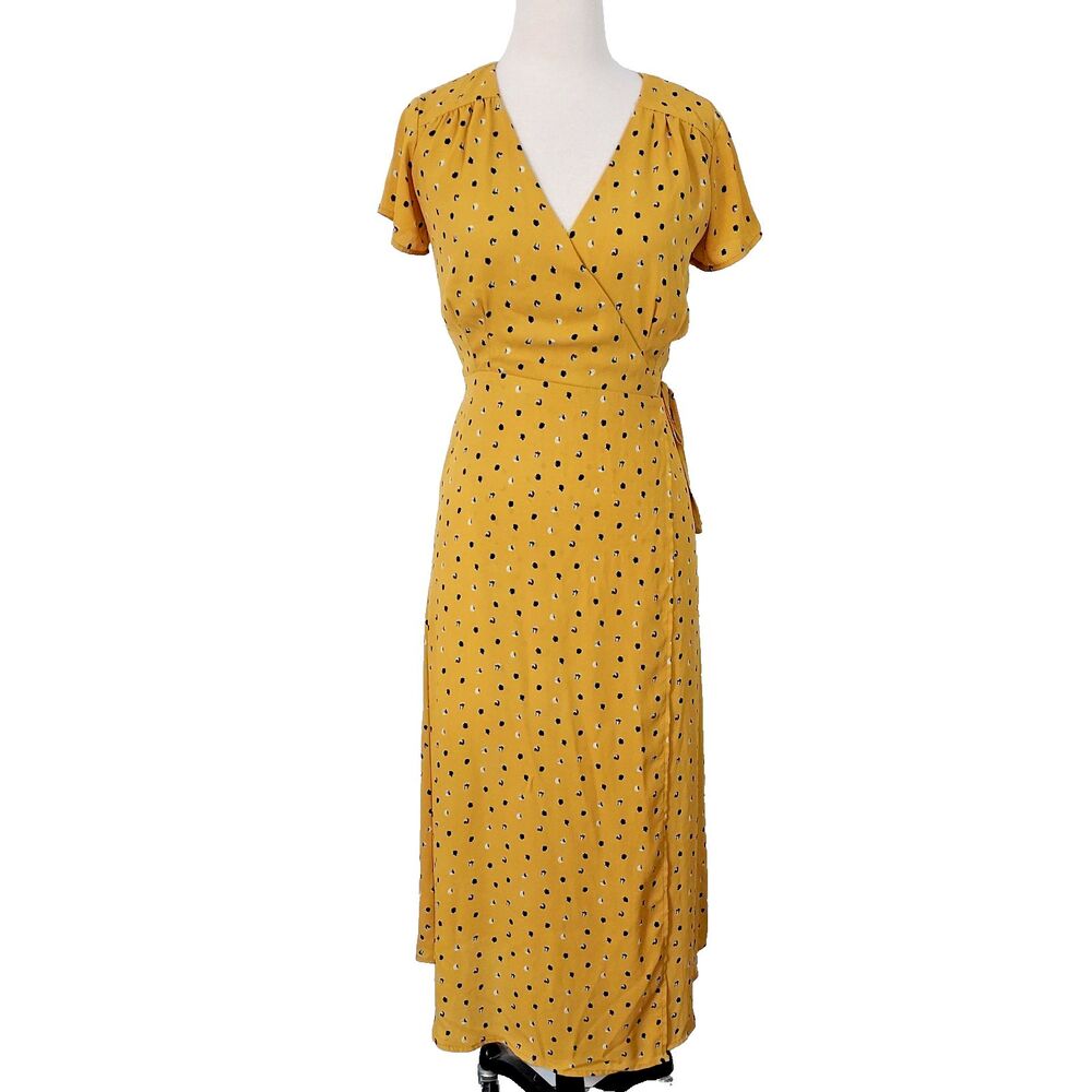 Spirit of Grace Wrap Maxi Dress Size XS Retro Mustard Yellow Short Sleeve Long